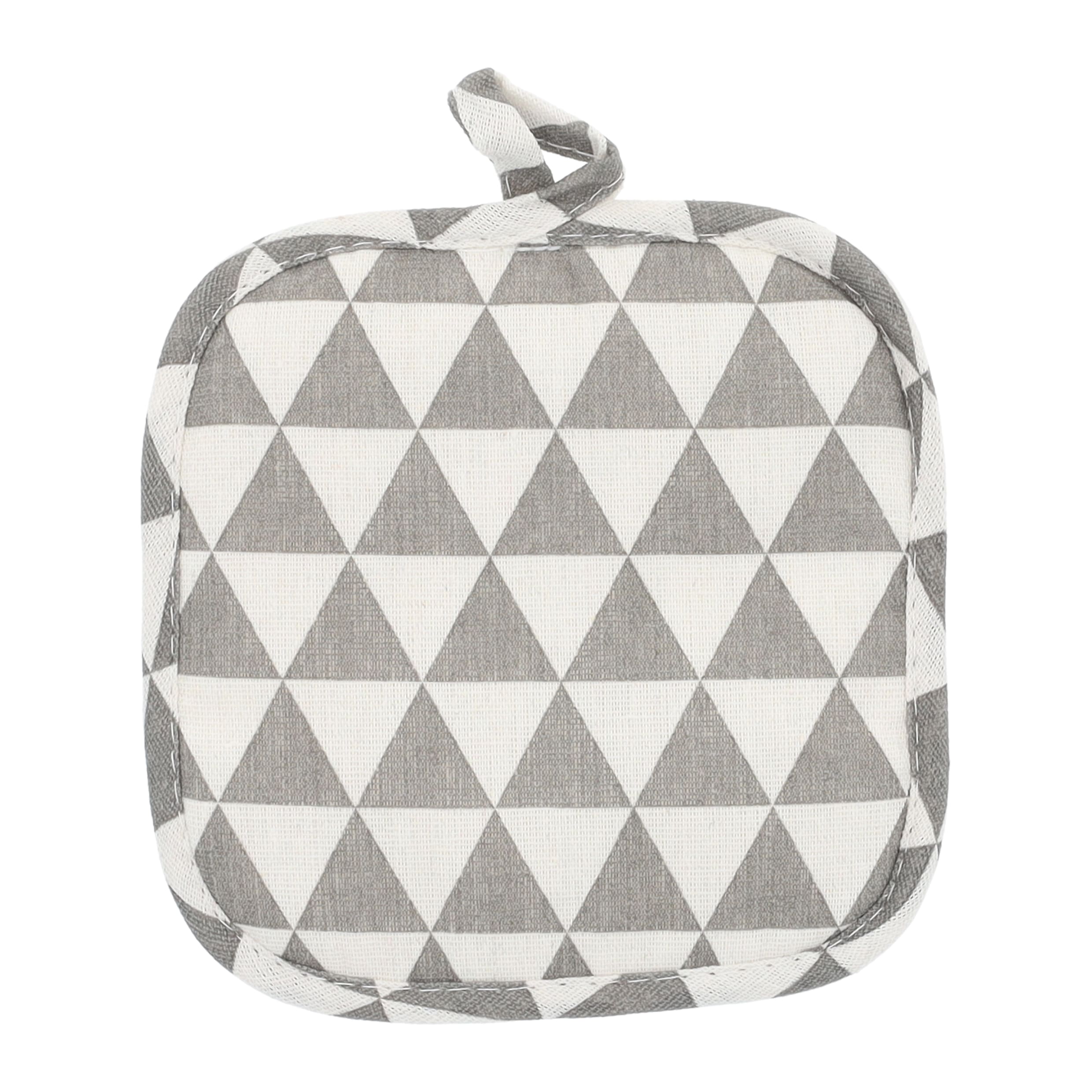 Pannenlap katoen driehoek patroon grijs met wit
